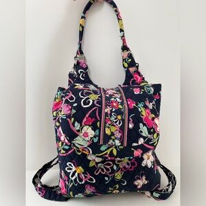 VERA BRADLEY Retired Ribbon Pattern Floral Convertible Backpack Bag Top Handle